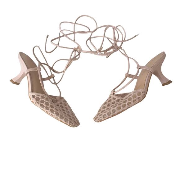 Anthropologie Caged Ankle Wrap Heels 6 Pink NEW - Picture 5 of 12